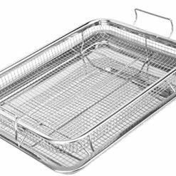 Hot Sale 🛒 Eyourlife 2 Piece Stainless Steel Air Fryer Basket For Oven, 12.8 X 9.6 Inch Crisper Tray And Basket For Oven, Oven Air Fry Mesh Basket Set, Air Fryer Oven Basket For Fries/Bacon/Chicken(Silver) 🎁 -Small Appliance Parts Shop 414N6Yd oOL. AC