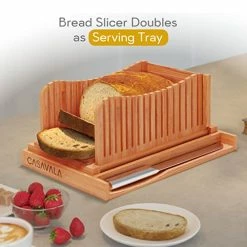 Wholesale ✨ Casavala Bamboo Bread Slicer | Bread Loaf Slicing Machine With Crumbs Tray | Easy To Use Foldable Bread Cutter | Adjustable Slice Sizes | Bread Cutting Guide With Sharp Bread Knife & Storage Bag 🔔 -Small Appliance Parts Shop 414cfhS4efL