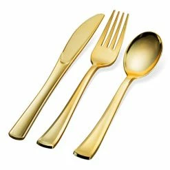 Cheapest ๐ Tepco 160 Plastic Silverware Set - Plastic Cutlery Set - Disposable Flatware - 80 Plastic Forks, 40 Plastic Spoons, 40 Cutlery Knives Heavy Duty Silverware For Party Bulk Pack (Gold) ๐ฏ