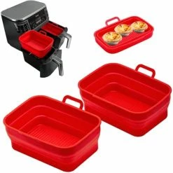 Cheap ✔️ Vangerute Collapsible 2-Pack Silicone Air Fryer Liners, Enlarged Rectangular Air Fryer Silicone Pot, Reusable Silicone Air Fryer Basket For NINJA Foodi Dual DZ201 DZ250 8QT Air Fryer Accessories(Red) 🥰 -Small Appliance Parts Shop 417OuIU5i0L. AC