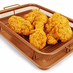 Best Sale 👍 EaZy MealZ Crisping Basket & Tray Set | Air Fry Crisper Basket | Tray & Grease Catcher | Even Cooking | Non-Stick | Healthy Cooking (9.5" X 13", Copper) ⌛