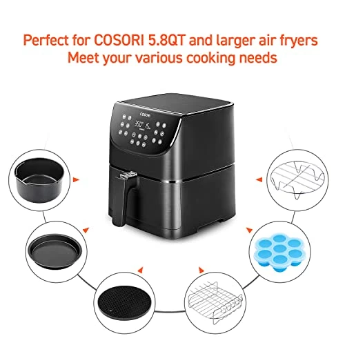 Best Sale 👍 COSORI Air Fryer Accessories, Set Of 6 Fit For Most 5.8Qt And Larger Oven Cake & Pizza Pan, Metal Holder, Skewer Rack & Skewers, Etc, BPA Free, Nonstick 🧥 Coating, Dishwasher Safe, Black 👍 3 Best Sale 👍 COSORI Air Fryer Accessories, Set Of 6 Fit For Most 5.8Qt And Larger Oven Cake & Pizza Pan, Metal Holder, Skewer Rack & Skewers, Etc, BPA Free, Nonstick 🧥 Coating, Dishwasher Safe, Black 👍