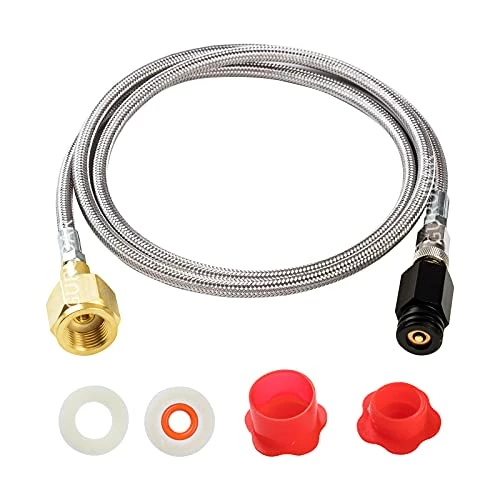 Budget π GURUDAR CO2 Tank CO2 Cylinder Direct Adapter With 60in Stainless Steel Hose, CGA320 To TR21-4 Carbonated Water Soda Maker Connector For SodaStream Fizzi One Touch Jet Aqua Fizz π 3 Budget π GURUDAR CO2 Tank CO2 Cylinder Direct Adapter With 60in Stainless Steel Hose, CGA320 To TR21-4 Carbonated Water Soda Maker Connector For SodaStream Fizzi One Touch Jet Aqua Fizz π