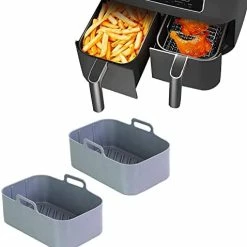 New ✔️ POPQEEN 2pcs Air Fryer Silicone Pot For Ninja Foodi Dual DZ201 ,Reusable 8QT Air Fryer Silicone Liners,Rectangle Air Fryer Basket, Air Fryer Accessories (2PCS, Gray) 👏 -Small Appliance Parts Shop 41X8PTfUpmL. AC