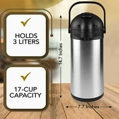 Top 10 ❤️ 101 Oz Airpot Thermal Coffee Carafe - Insulated Stainless Steel Coffee Dispenser With Pump - Thermal Beverage Dispenser - Thermos Coffee Carafe For Keeping Hot Coffee & Tea Hot For 12 Hours - Cresimo ⭐ -Small Appliance Parts Shop 41ZVrNFpcnL
