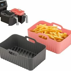 Buy ✨ OUTXE 2-Pack Dual Air Fryer Silicone Liners For 8 QT Ninja DZ201/ DZ401 Dual Air Fryer Basket Liners Reusable Silicone Pot Rectangular Air Fryer Accessories (Pink + Grey) ✨ -Small Appliance Parts Shop 41gWYt7SML. AC