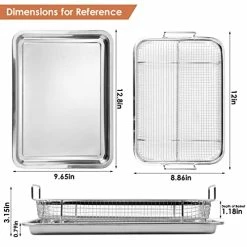 Hot Sale 🛒 Eyourlife 2 Piece Stainless Steel Air Fryer Basket For Oven, 12.8 X 9.6 Inch Crisper Tray And Basket For Oven, Oven Air Fry Mesh Basket Set, Air Fryer Oven Basket For Fries/Bacon/Chicken(Silver) 🎁