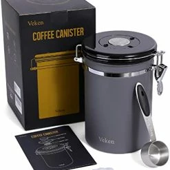 Best Sale 🧨 Veken Coffee Canister, Airtight Stainless Steel Kitchen Food Storage Container With Date Tracker And Scoop For Beans, Grounds, Tea, Flour, Cereal, Sugar, 22OZ, Gray Copper ✔️