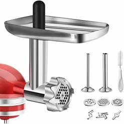 Buy ❤️ Metal Food Grinder Attachment For KitchenAid Stand Mixers, BQYPOWER Meat Grinder Attachment Included 2 Sausage Stuffer Tubes, 3 Grinding Blades, 3 Grinding Plates Silver 🌟 -Small Appliance Parts Shop 41qBWfaS. AC