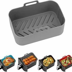 Best Pirce 🧨 2Pcs Air Fryer Silicone Pot Rectangular For Ninja Foodi Dual DZ201 8QT, MMH Reusable Silicone Airfryer Liner Replacement Baking Tray Basket Insert | Non-stick | Easy Cleaning | Food Safe | Gray 🤩 -Small Appliance Parts Shop 41s1Hic0tSL. AC
