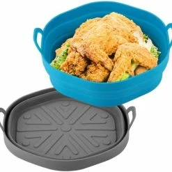 Discount 🧨 OUTXE 2-Pack Silicone Air Fryer Liner 7.5inch Reusable Air Fryer Silicone Basket Heat Resistant Easy Cleaning Air Fryers Silicone Pot Round For 3 To 5 Qt For Air Fryer Oven Accessories (Pink+Red) Red+pink 👏 -Small Appliance Parts Shop 41vB DiaDEL. AC