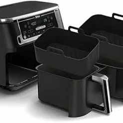 Best Pirce 🧨 2Pcs Air Fryer Silicone Pot Rectangular For Ninja Foodi Dual DZ201 8QT, MMH Reusable Silicone Airfryer Liner Replacement Baking Tray Basket Insert | Non-stick | Easy Cleaning | Food Safe | Gray 🤩 -Small Appliance Parts Shop 41vqo49eveL. AC