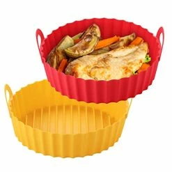 Cheapest ๐ฅฐ OUTXE 2-Pack Air Fryer Silicone Liners 8.5inch For 5 To 8 QT Reusable Air Fryer Pot Round Air Fryer Silicone Baking Tray Easy Cleaning For Oven Accessories (Red+Yellow) โ๏ธ