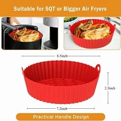 Outlet ❤️ Silicone Air Fryer Liners, [Premium Quality] G3 2-Pack 8.5" 5QT Or Bigger Reusable Air Fryer Silicone Basket, Easy To Clean, Air Fryers Silicone Pot, Air Fryer Oven Accessories (Pink&Red) 🛒 -Small Appliance Parts Shop 511HeHLGtDL