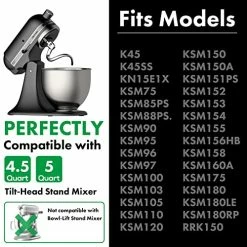 Best Pirce 🔥 Spiral Dough Hook Replacement For KitchenAid 4.5-5 Qt. Tilt-Head Stand Mixers/Polished 18/8 Stainless Steel Accessories/No 🧥 Coating/Dishwasher Safe/Compatible For K45B/K5THCB/K5THBS Bright Silver 🌟 -Small Appliance Parts Shop 512JOh2w5VL