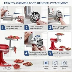 Buy ❤️ Metal Food Grinder Attachment For KitchenAid Stand Mixers, BQYPOWER Meat Grinder Attachment Included 2 Sausage Stuffer Tubes, 3 Grinding Blades, 3 Grinding Plates Silver 🌟 -Small Appliance Parts Shop 515X73PGdGS