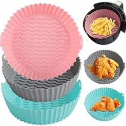 Discount 😍 Air Fryer Silicone Pot - AYBLOOM 3PCS 8.5inch Reusable Non-stick Silicone Air Fryer Liners Basket Replacement For Flammable Parchment Liner Paper Air Fryer Oven Accessories For 5 To 8 QT Pink + Gray + Mint Green 🔥 -Small Appliance Parts Shop 519PmMf09aL. AC