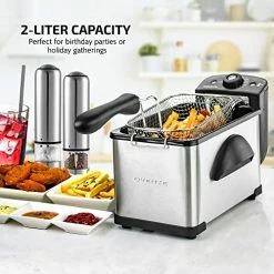 Flash Sale 🔔 Ovente Electric Deep Fryer 2 Liter Capacity, 1500W With Lid, Viewing Window, Adjustable Temperature Knob And Stainless Steel Frying Basket Perfect For Fried Chicken, Nuggets & Fries, Silver FDM2201BR Silver - 2 Liter 🛒
