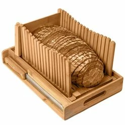 Buy 😉 Kitchen Seven Bamboo Bread Slicer With Crumb Tray Bamboo Bread Cutter For Homemade Bread, Loaf Cakes, Bagels Slicer, 3 Slice Sizes, Adjustable, Compact, Foldabl 😉