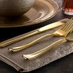 Cheapest 🌟 Tepco 160 Plastic Silverware Set - Plastic Cutlery Set - Disposable Flatware - 80 Plastic Forks, 40 Plastic Spoons, 40 Cutlery Knives Heavy Duty Silverware For Party Bulk Pack (Gold) 💯 -Small Appliance Parts Shop 51CPQBw86WL