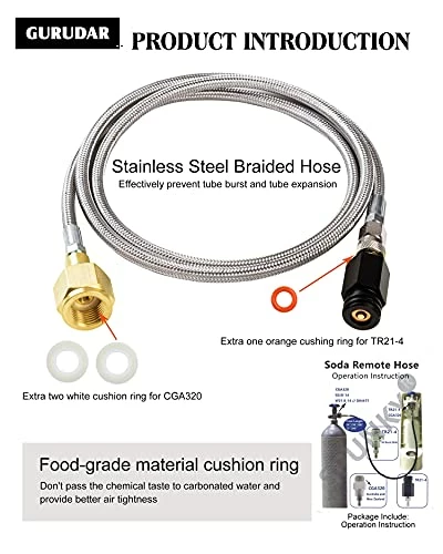 Budget π GURUDAR CO2 Tank CO2 Cylinder Direct Adapter With 60in Stainless Steel Hose, CGA320 To TR21-4 Carbonated Water Soda Maker Connector For SodaStream Fizzi One Touch Jet Aqua Fizz π 5 Budget π GURUDAR CO2 Tank CO2 Cylinder Direct Adapter With 60in Stainless Steel Hose, CGA320 To TR21-4 Carbonated Water Soda Maker Connector For SodaStream Fizzi One Touch Jet Aqua Fizz π - Image 3