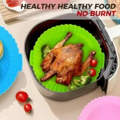 Flash Sale ✨ Buauty 3Pcs Air Fryer Silicone Liners 8inch Air Fryer Silicone Pot Reusable Food Grade Silicone Air Fryer Baking Tray Basket Accessories Replacement Of Flammable Disposable Parchment Paper Fit 3-7QT Airfryer Green+blue+pink 🛒 -Small Appliance Parts Shop 51HFBIDdpSL