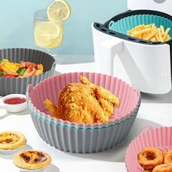 Discount 😍 Air Fryer Silicone Pot - AYBLOOM 3PCS 8.5inch Reusable Non-stick Silicone Air Fryer Liners Basket Replacement For Flammable Parchment Liner Paper Air Fryer Oven Accessories For 5 To 8 QT Pink + Gray + Mint Green 🔥 -Small Appliance Parts Shop 51Hw1JfRqdL
