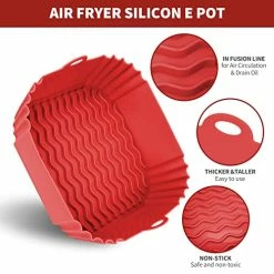 Buy 💯 MaMix Silicone Air Fryer Liners 2 Pack，8 Inch Reusable Air Fryer Pot For 4 To 7 QT Air Fryer Inserts For Oven Microwave Accessories (Red+Grey) 👏 -Small Appliance Parts Shop 51K1D9zUDNL