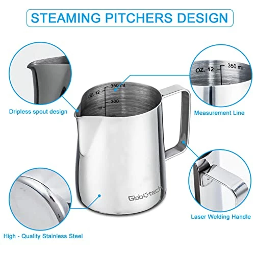 Best deal π€© GLOBOTECH Milk Frothing Pitcher Latte Cup - Stainless Steel Pitcher Latte Art Espresso Machine Accessories Steaming Pitcher Cappuccino Coffee Milk Frother Cups 12 Oz (350ml)β¦ 02 Blue β 5 Best deal π€© GLOBOTECH Milk Frothing Pitcher Latte Cup - Stainless Steel Pitcher Latte Art Espresso Machine Accessories Steaming Pitcher Cappuccino Coffee Milk Frother Cups 12 Oz (350ml)β¦ 02 Blue β - Image 3
