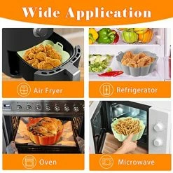 Flash Sale ✨ 2 Pack Air Fryer Silicone Liners, TEMPLUS 7.5inch Air Fryer Silicone Pot Reusable Food Safe Round Bowl, Easy Cleaning Air Fryer Silicone Basket BPA Free Accessories Fits 3 To 5 QT Air Fryers 2 Pack - Green / Gray ⭐ -Small Appliance Parts Shop 51O8rYEz1nL