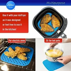 Coupon 😀 LOTTELI KITCHEN Reusable Silicone Air Fryer Liners 3 Pack With Air Fryer Magnetic Cheat Sheet, Easy Clean Air Fryer Accessories, Non Stick, AirFryer Accessory Parchment Paper Replacement - 8.5" Square 💯 -Small Appliance Parts Shop 51PAFnNDZqS