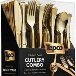 Cheapest 🌟 Tepco 160 Plastic Silverware Set - Plastic Cutlery Set - Disposable Flatware - 80 Plastic Forks, 40 Plastic Spoons, 40 Cutlery Knives Heavy Duty Silverware For Party Bulk Pack (Gold) 💯 -Small Appliance Parts Shop 51QgYsaQ wL. AC
