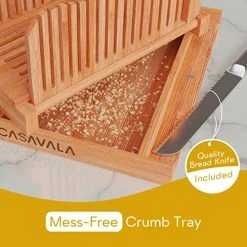Wholesale ✨ Casavala Bamboo Bread Slicer | Bread Loaf Slicing Machine With Crumbs Tray | Easy To Use Foldable Bread Cutter | Adjustable Slice Sizes | Bread Cutting Guide With Sharp Bread Knife & Storage Bag 🔔 -Small Appliance Parts Shop 51SkIFcdmZL