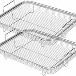 Promo 🤩 Air Fryer Basket For Oven, Stainless Steel Grill Basket, Non-stick Mesh Basket Set, Air Fryer Tray Wire Rack Roasting Basket, 2 Piece Set Silver 💯 -Small Appliance Parts Shop 51XfQUoDTOL. AC