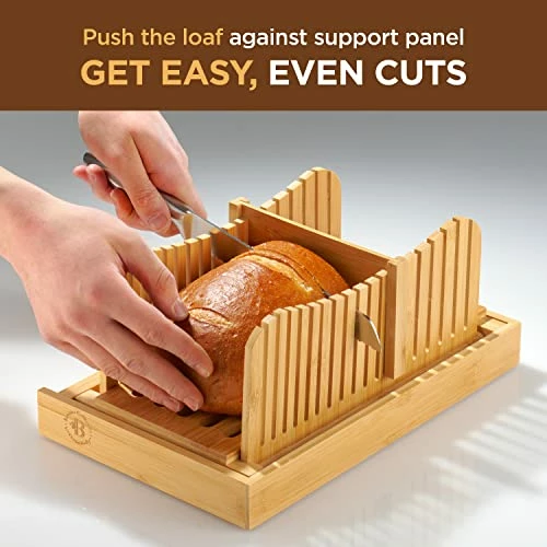 Budget ✨ Bambüsi Luxury Bamboo Bread Slicer With Knife - 3 Slice Thickness, Foldable Compact Cutting Guide With Crumb Tray, Stainless Steel Bread Knife For Homemade Bread, Cake, Bagels 5.5” Wide X 5” Tall ⌛ 3 Budget ✨ Bambüsi Luxury Bamboo Bread Slicer With Knife - 3 Slice Thickness, Foldable Compact Cutting Guide With Crumb Tray, Stainless Steel Bread Knife For Homemade Bread, Cake, Bagels 5.5” Wide X 5” Tall ⌛ - Image 2