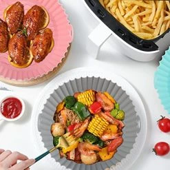 Discount 😍 Air Fryer Silicone Pot - AYBLOOM 3PCS 8.5inch Reusable Non-stick Silicone Air Fryer Liners Basket Replacement For Flammable Parchment Liner Paper Air Fryer Oven Accessories For 5 To 8 QT Pink + Gray + Mint Green 🔥 -Small Appliance Parts Shop 51givKAGaCL