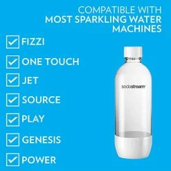 Best Sale 🎁 SodaStream Fizzi One Touch Sparkling Water Maker (White) With CO2 And BPA Free Bottle & Carbonating Bottle, 1 Liter, White (Pack Of 2) 🌟 -Small Appliance Parts Shop 51hkE90sNyL