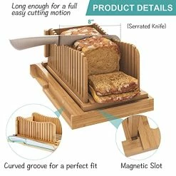 Top 10 🧨 Vriccc Bamboo Bread Slicer With Serrated Bread Knife, Adjustable Bread Slicer Guide With 3 Thickness Size, Foldable Compact Chopping Cutting Board With Crumb Tray, Great For Homemade Bread, Cakes, Bagels 🛒 -Small Appliance Parts Shop 51iZvat9QKS