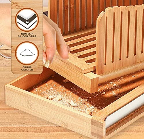 Budget ✨ Bambüsi Luxury Bamboo Bread Slicer With Knife - 3 Slice Thickness, Foldable Compact Cutting Guide With Crumb Tray, Stainless Steel Bread Knife For Homemade Bread, Cake, Bagels 5.5” Wide X 5” Tall ⌛ 6 Budget ✨ Bambüsi Luxury Bamboo Bread Slicer With Knife - 3 Slice Thickness, Foldable Compact Cutting Guide With Crumb Tray, Stainless Steel Bread Knife For Homemade Bread, Cake, Bagels 5.5” Wide X 5” Tall ⌛ - Image 5