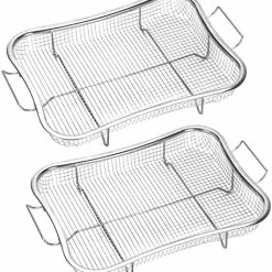 Promo 🤩 Air Fryer Basket For Oven, Stainless Steel Grill Basket, Non-stick Mesh Basket Set, Air Fryer Tray Wire Rack Roasting Basket, 2 Piece Set Silver 💯 -Small Appliance Parts Shop 51kNxUiq5fL. AC