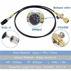 Promo 👍 Upgrade CGA320 To TR21-4 Soda Maker Co2 Tank Cylinder Direct Adapter With 60 Inches High-Pressure Hose, Soda Maker Direct Connector For Soda Club (Gauge And Bleed Valve) ⭐ -Small Appliance Parts Shop 51mShGt4ZLL