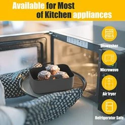 Best Pirce 🧨 2Pcs Air Fryer Silicone Pot Rectangular For Ninja Foodi Dual DZ201 8QT, MMH Reusable Silicone Airfryer Liner Replacement Baking Tray Basket Insert | Non-stick | Easy Cleaning | Food Safe | Gray 🤩 -Small Appliance Parts Shop 51njiYjp5hL