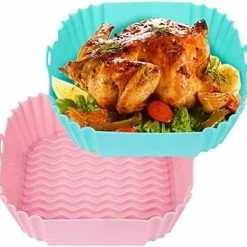 Buy 💯 MaMix Silicone Air Fryer Liners 2 Pack，8 Inch Reusable Air Fryer Pot For 4 To 7 QT Air Fryer Inserts For Oven Microwave Accessories (Red+Grey) 👏 -Small Appliance Parts Shop 51o7dAao7oL. AC