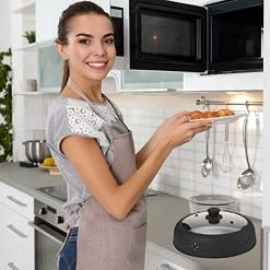 Best deal 🤩 Microwave Cover Glass - Splatter Cover | Bezrat Vented Glass Microwave Plate Cover |Microwave Cover For Food Silicone With Glass | 100% Food Grade |Anti-Splatter Lid Dishwasher Safe For Plates & Bowls 11.8" (Black) ✨ -Small Appliance Parts Shop 51ovLy9RLVS