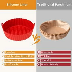 Discount 🧨 OUTXE 2-Pack Silicone Air Fryer Liner 7.5inch Reusable Air Fryer Silicone Basket Heat Resistant Easy Cleaning Air Fryers Silicone Pot Round For 3 To 5 Qt For Air Fryer Oven Accessories (Pink+Red) Red+pink 👏 -Small Appliance Parts Shop 51ss14EA4GL