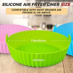 Flash Sale ✨ Buauty 3Pcs Air Fryer Silicone Liners 8inch Air Fryer Silicone Pot Reusable Food Grade Silicone Air Fryer Baking Tray Basket Accessories Replacement Of Flammable Disposable Parchment Paper Fit 3-7QT Airfryer Green+blue+pink 🛒 -Small Appliance Parts Shop 51tQA22LCbL