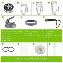 Best Sale โญ Feilifan 14 Pieces Blender Replacement Parts Extractor Blade And Cups For NutriBullet 600w & 900w Series, Including Gasket Shock Pad And Gear (1 Blade + 3 Cups + 1 Lids) 15 Pieces (1 X Blade And 2 Cups) ๐