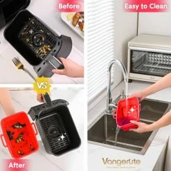 Cheap ✔️ Vangerute Collapsible 2-Pack Silicone Air Fryer Liners, Enlarged Rectangular Air Fryer Silicone Pot, Reusable Silicone Air Fryer Basket For NINJA Foodi Dual DZ201 DZ250 8QT Air Fryer Accessories(Red) 🥰 -Small Appliance Parts Shop 51ud6ldv5lL