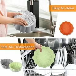 Flash Sale ✨ 2 Pack Air Fryer Silicone Liners, TEMPLUS 7.5inch Air Fryer Silicone Pot Reusable Food Safe Round Bowl, Easy Cleaning Air Fryer Silicone Basket BPA Free Accessories Fits 3 To 5 QT Air Fryers 2 Pack - Green / Gray ⭐ -Small Appliance Parts Shop 51usX1hMQkL