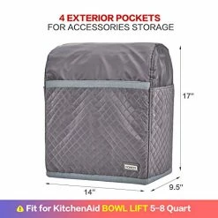 Discount ⌛ HOMEST Stand Mixer Quilted Dust Cover With Pockets Compatible With KitchenAid Bowl Lift 5-8 Quart, Grey (Patent Design) 🔔 -Small Appliance Parts Shop 51y5H262K6L